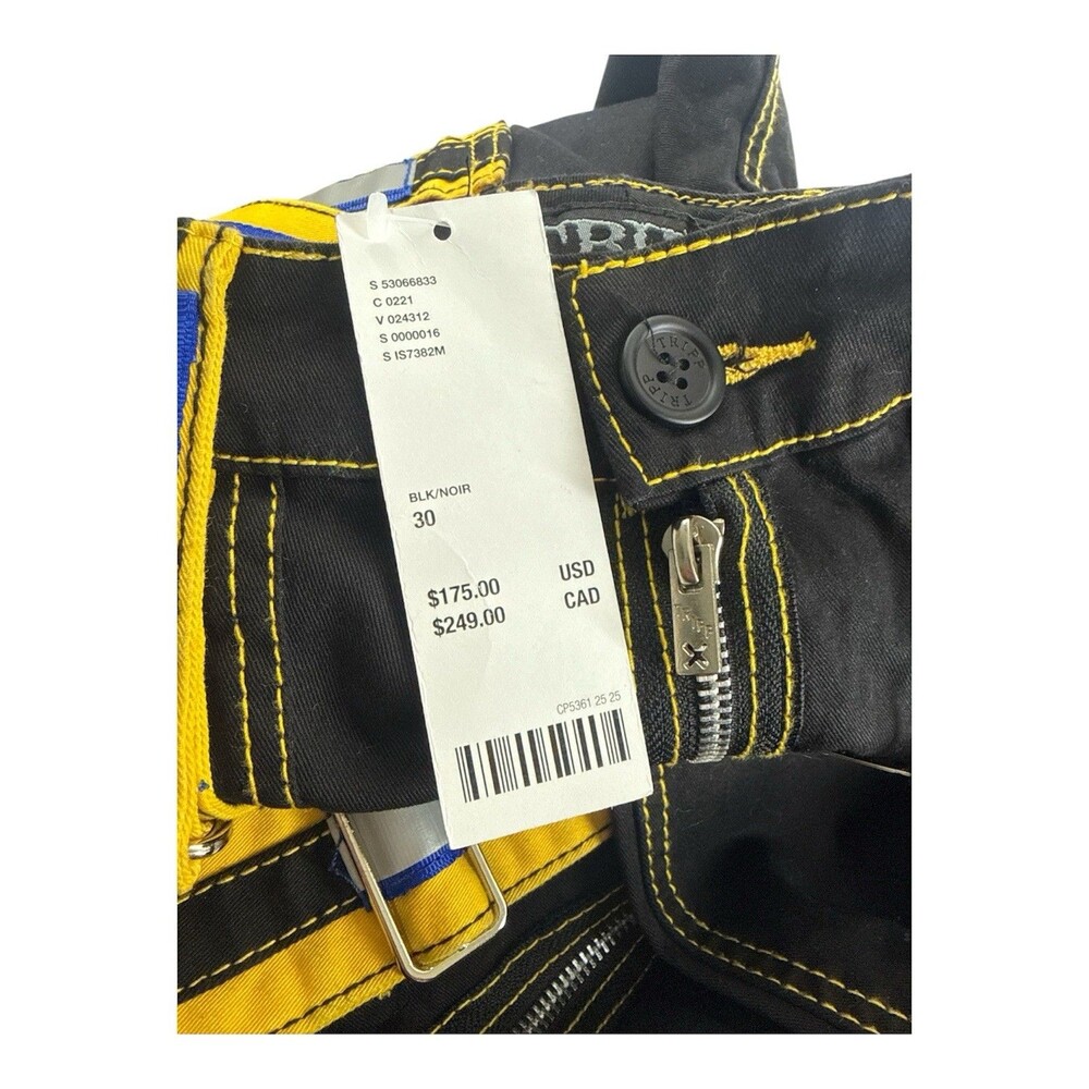 Tripp NYC Energizer Reflective Strap Pants Black Yellow Cyber Goth Size 30 NWT - Picture 5 of 8